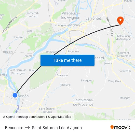 Beaucaire to Saint-Saturnin-Lès-Avignon map