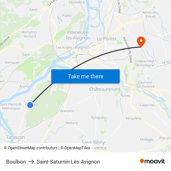 Boulbon to Saint-Saturnin-Lès-Avignon map