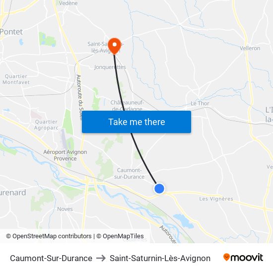 Caumont-Sur-Durance to Saint-Saturnin-Lès-Avignon map