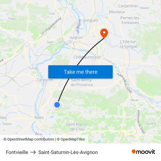 Fontvieille to Saint-Saturnin-Lès-Avignon map
