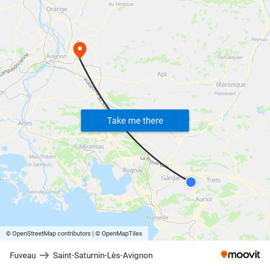 Fuveau to Saint-Saturnin-Lès-Avignon map