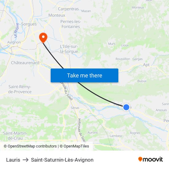 Lauris to Saint-Saturnin-Lès-Avignon map