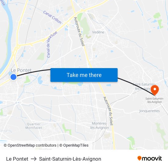 Le Pontet to Saint-Saturnin-Lès-Avignon map