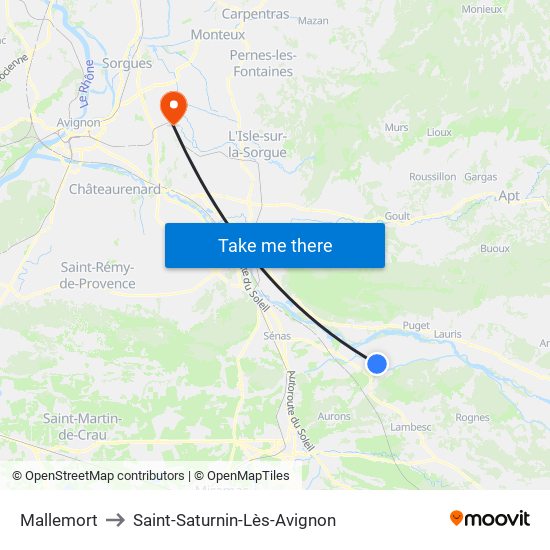 Mallemort to Saint-Saturnin-Lès-Avignon map