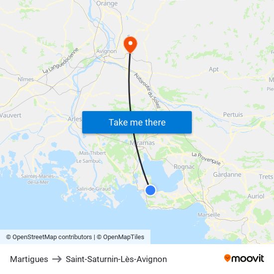 Martigues to Saint-Saturnin-Lès-Avignon map