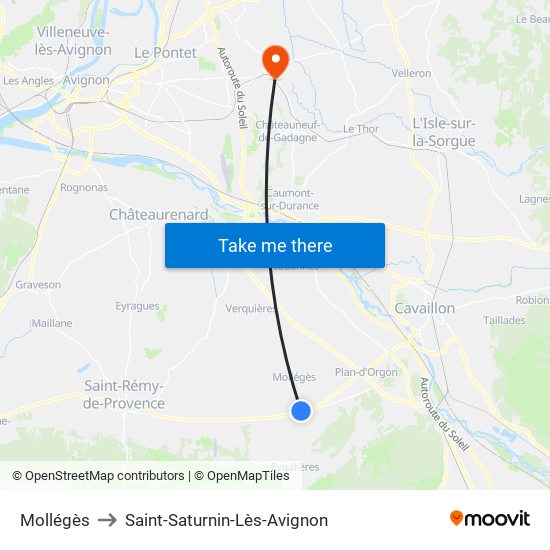 Mollégès to Saint-Saturnin-Lès-Avignon map