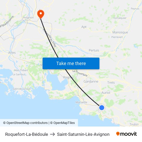 Roquefort-La-Bédoule to Saint-Saturnin-Lès-Avignon map