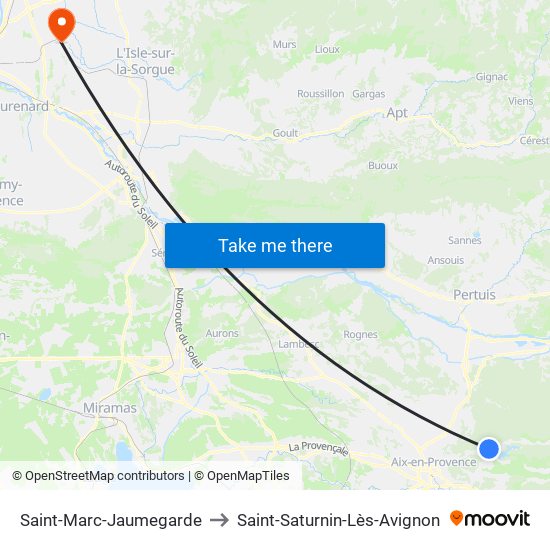 Saint-Marc-Jaumegarde to Saint-Saturnin-Lès-Avignon map