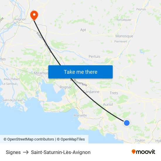 Signes to Saint-Saturnin-Lès-Avignon map