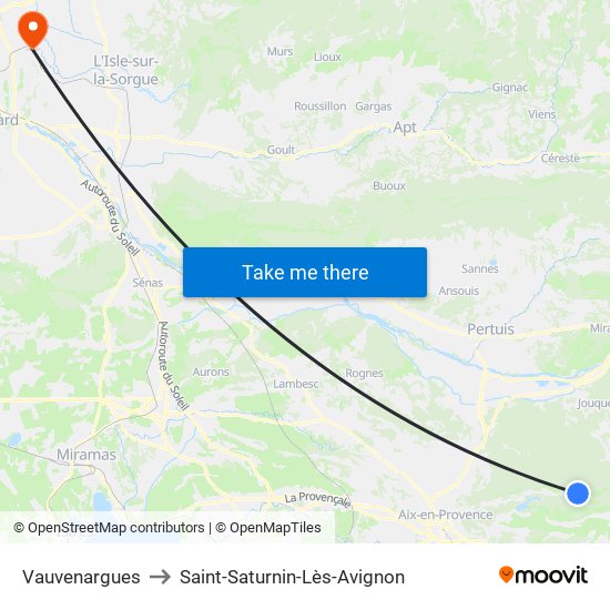 Vauvenargues to Saint-Saturnin-Lès-Avignon map
