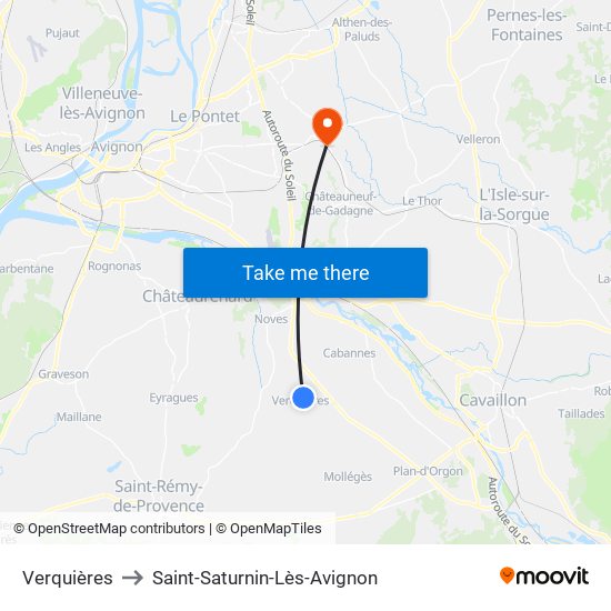 Verquières to Saint-Saturnin-Lès-Avignon map