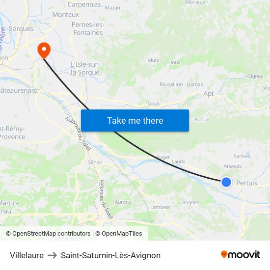 Villelaure to Saint-Saturnin-Lès-Avignon map