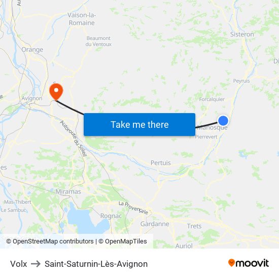 Volx to Saint-Saturnin-Lès-Avignon map