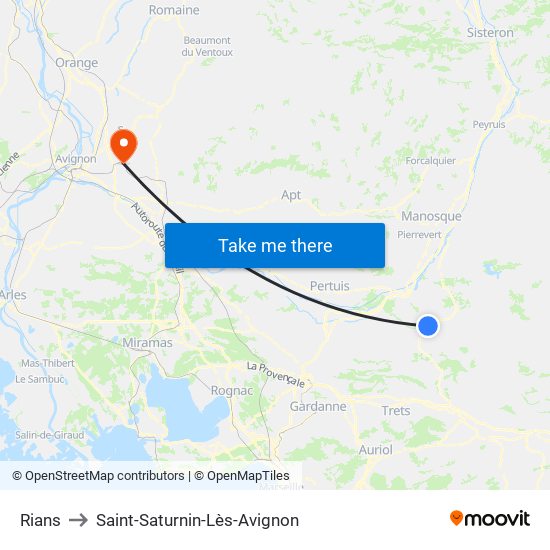 Rians to Saint-Saturnin-Lès-Avignon map