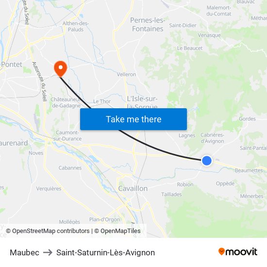 Maubec to Saint-Saturnin-Lès-Avignon map