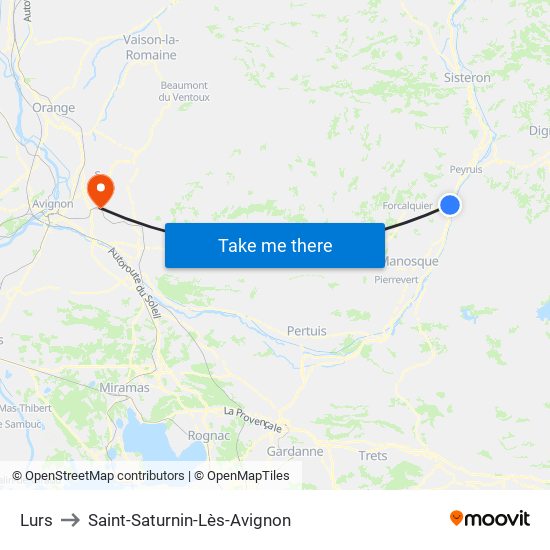 Lurs to Saint-Saturnin-Lès-Avignon map