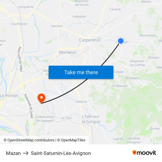 Mazan to Saint-Saturnin-Lès-Avignon map