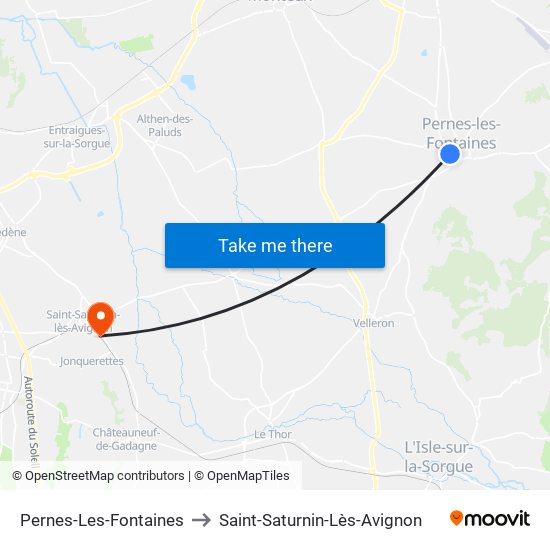 Pernes-Les-Fontaines to Saint-Saturnin-Lès-Avignon map