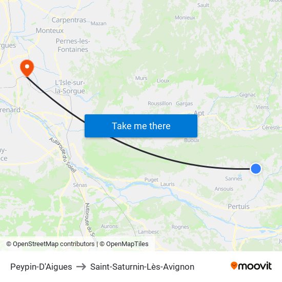 Peypin-D'Aigues to Saint-Saturnin-Lès-Avignon map
