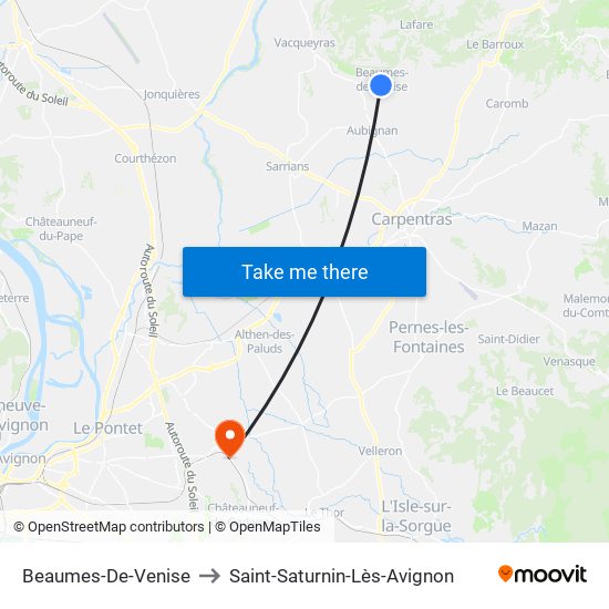 Beaumes-De-Venise to Saint-Saturnin-Lès-Avignon map