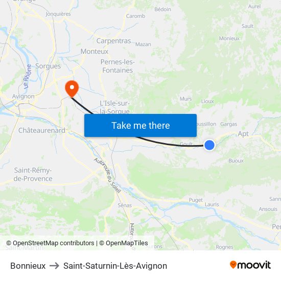 Bonnieux to Saint-Saturnin-Lès-Avignon map