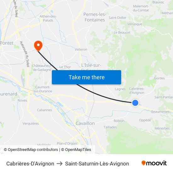 Cabrières-D'Avignon to Saint-Saturnin-Lès-Avignon map