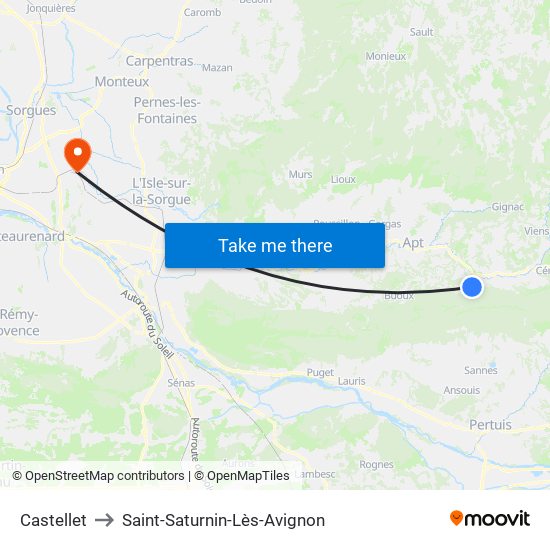 Castellet to Saint-Saturnin-Lès-Avignon map
