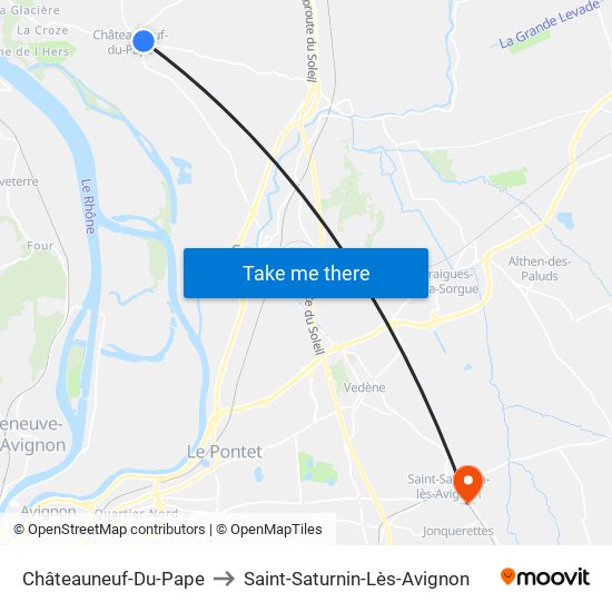 Châteauneuf-Du-Pape to Saint-Saturnin-Lès-Avignon map