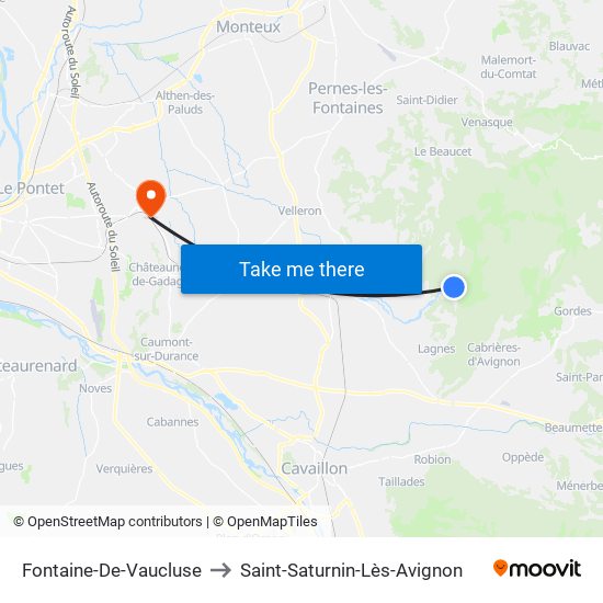 Fontaine-De-Vaucluse to Saint-Saturnin-Lès-Avignon map