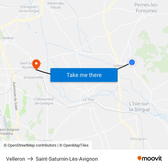 Velleron to Saint-Saturnin-Lès-Avignon map