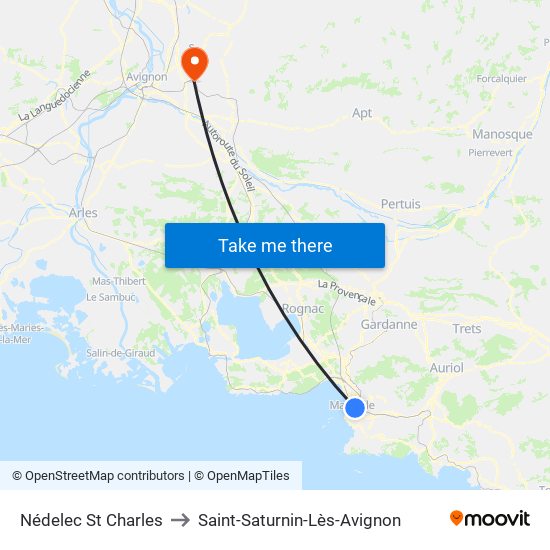 Nédelec St Charles to Saint-Saturnin-Lès-Avignon map