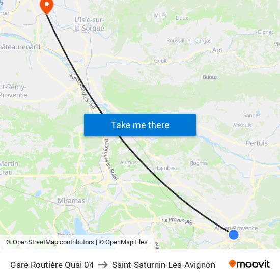 Gare Routière Quai 04 to Saint-Saturnin-Lès-Avignon map