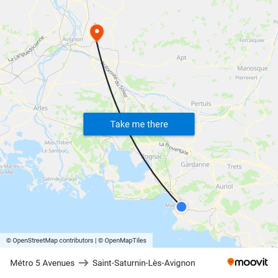 Métro 5 Avenues to Saint-Saturnin-Lès-Avignon map