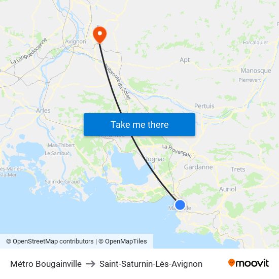 Métro Bougainville to Saint-Saturnin-Lès-Avignon map