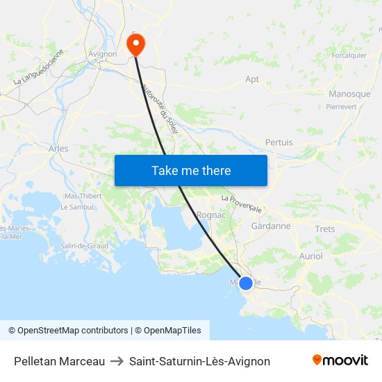 Pelletan Marceau to Saint-Saturnin-Lès-Avignon map