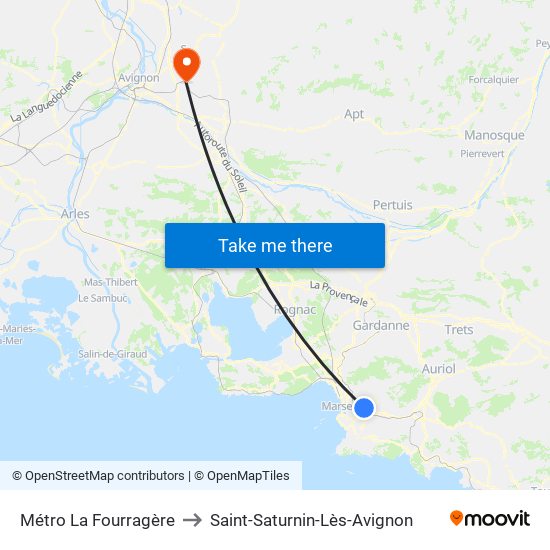 Métro La Fourragère to Saint-Saturnin-Lès-Avignon map