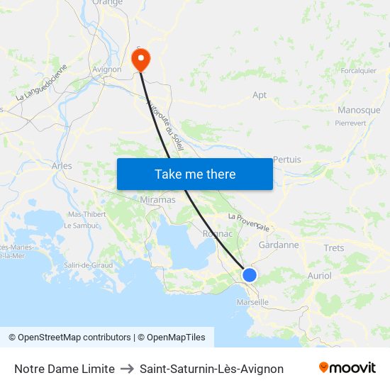 Notre Dame Limite to Saint-Saturnin-Lès-Avignon map
