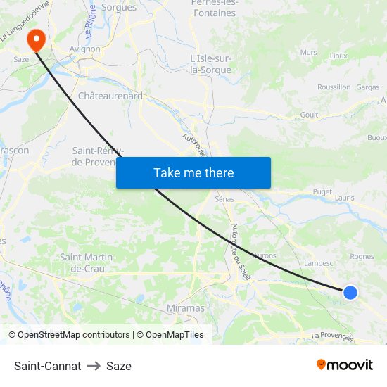 Saint-Cannat to Saze map