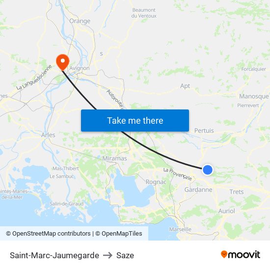 Saint-Marc-Jaumegarde to Saze map