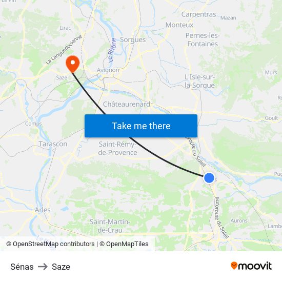 Sénas to Saze map