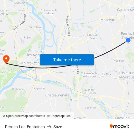 Pernes-Les-Fontaines to Saze map