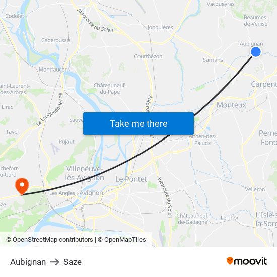 Aubignan to Saze map