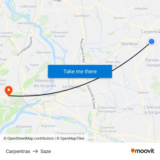 Carpentras to Saze map