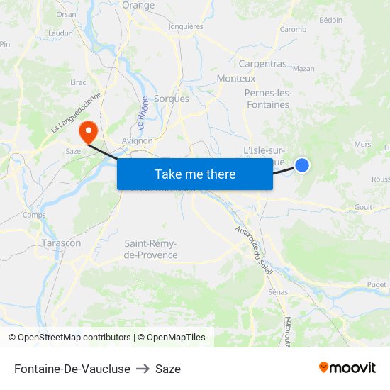 Fontaine-De-Vaucluse to Saze map