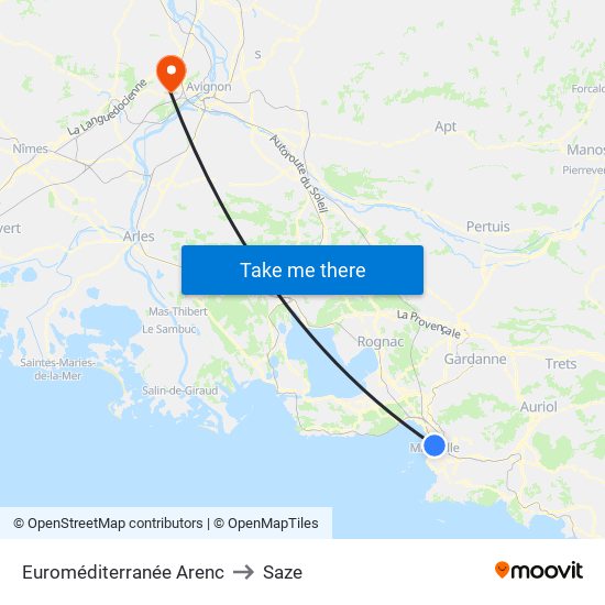 Euroméditerranée Arenc to Saze map