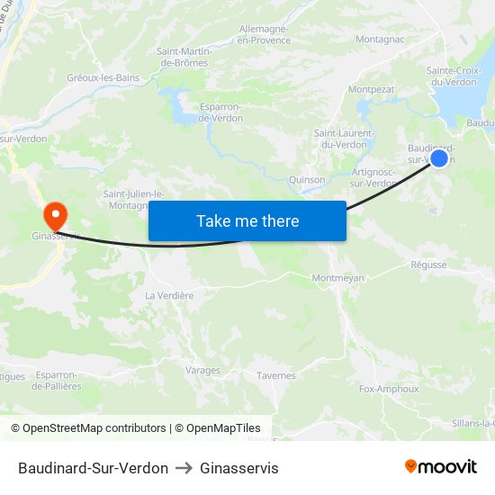 Baudinard-Sur-Verdon to Ginasservis map