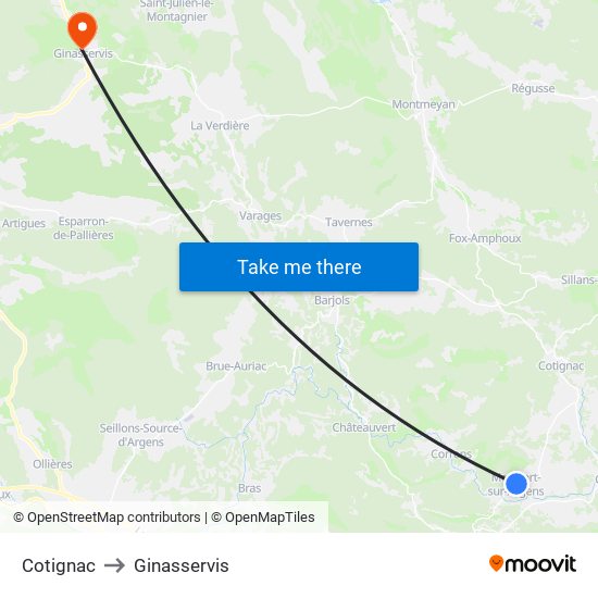 Cotignac to Ginasservis map