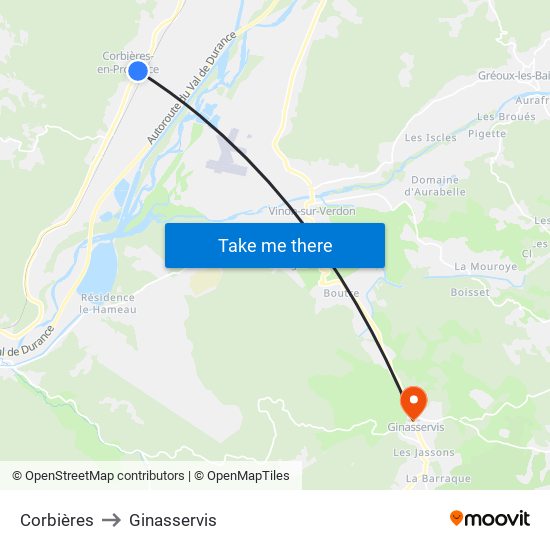 Corbières to Ginasservis map