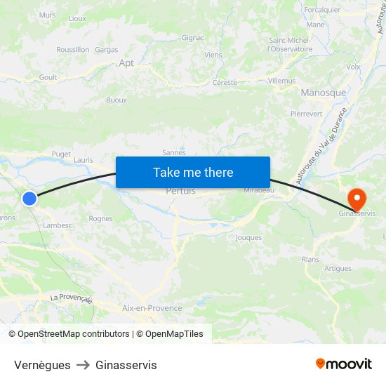 Vernègues to Ginasservis map