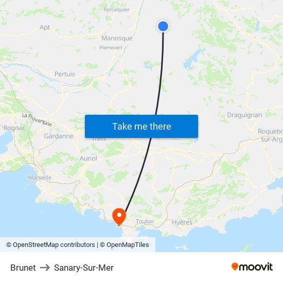 Brunet to Sanary-Sur-Mer map